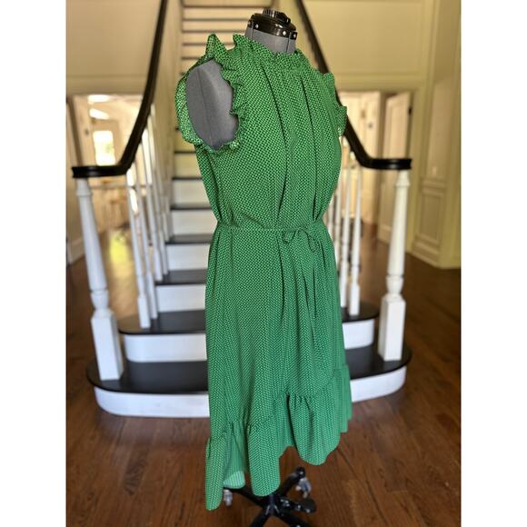 Green Polka Dot Chiffon Ruffle Dress Spring Summer Office Church Modest Travel - Picture 8 of 11